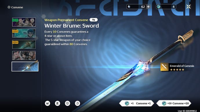 The Banner menu in Wuthering Waves on the permanent Drawn Edges weapon Banner.
